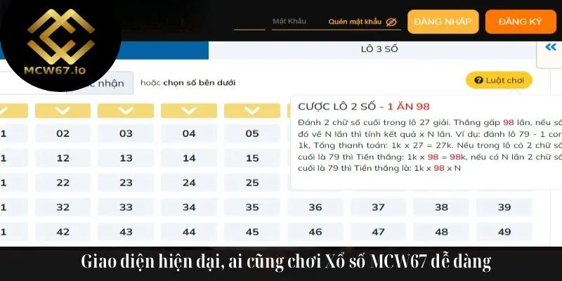 Giao diện hiện đại, ai cũng chơi Xổ số MCW67 dễ dàng